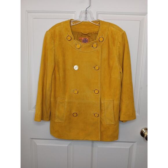 Tory Burch Buttery Soft Leather Evening Jacket Yellow Size 14 EUC - Picture 1 of 10